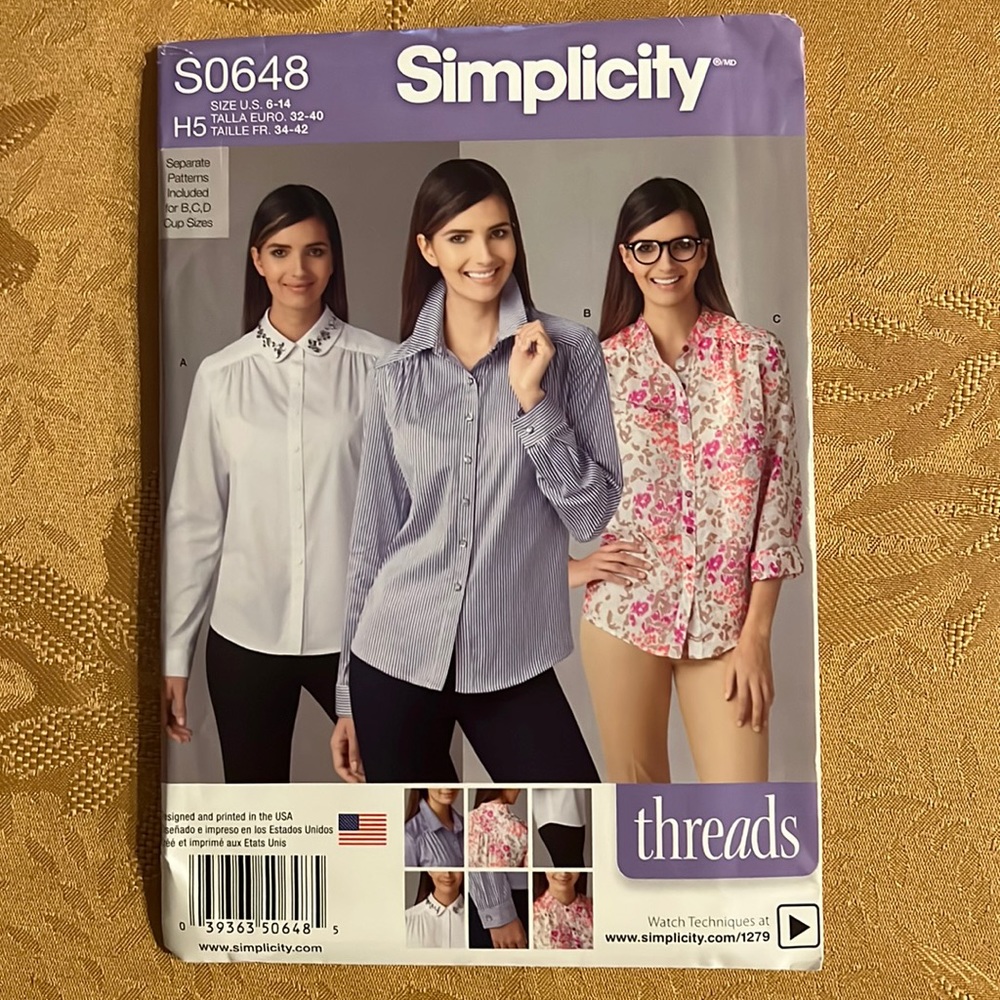 Simplicity sewing patterns S0648 button down tops